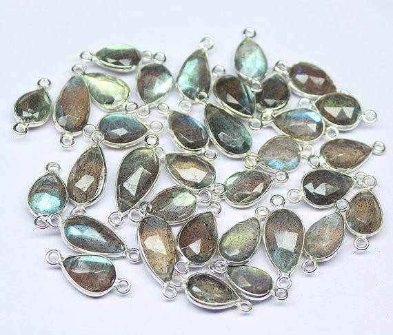 Labradorite 925 Sterling Silver Pear Connector Bezel Connector Finding 2pc 19mm - Jalvi & Co.