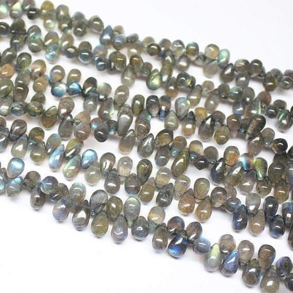 Labradorite Blue Fire Smooth Tear Drop Gemstone Loose Beads Strand 6mm 7mm 8" - Jalvi & Co.