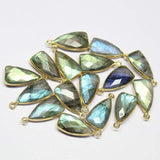 Labradorite Checker Pyramid 925 Sterling Silver Gold Plated Bezel Charm 2pc 18mm