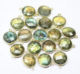 Labradorite Coin 925 Sterling Silver Gold Vermeil Bezel Connector 2pc 21mm