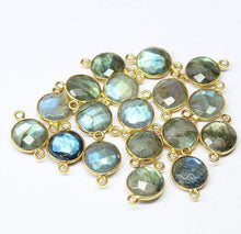 Load image into Gallery viewer, Labradorite Faceted Coin Gemstone 925 Silver Gold Vermeil Bezel 10pc 17mm - Jalvi &amp; Co.
