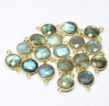 Labradorite Faceted Coin Gemstone 925 Silver Gold Vermeil Bezel 10pc 17mm