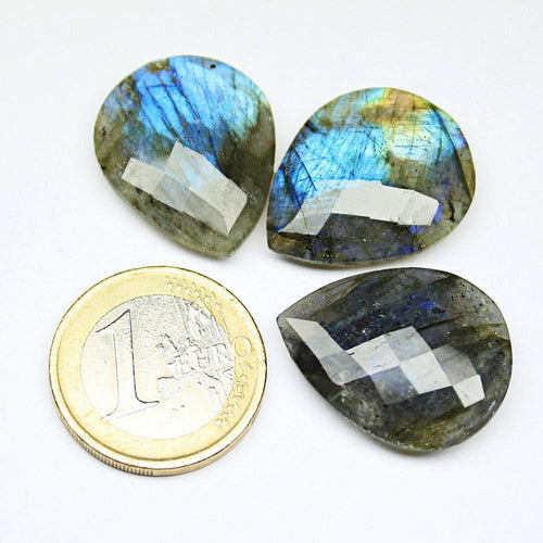 Labradorite Faceted Pear Drop Briolette Gemstone Matching Beads 1 pair 24x18mm - Jalvi & Co.