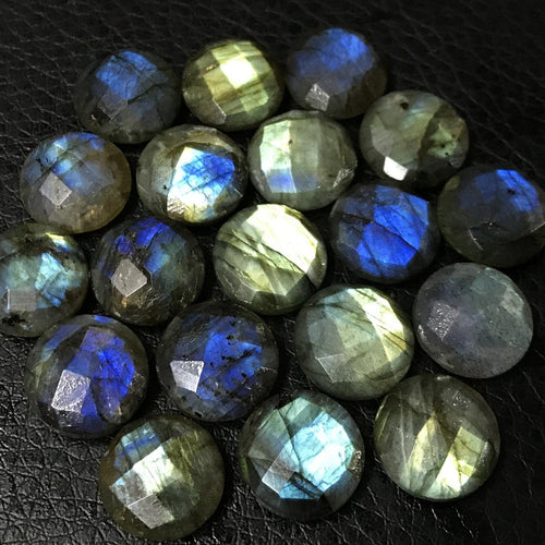 Labradorite Faceted Round Coin Loose Gemstone Matching Beads 6pc 12mm - Jalvi & Co.