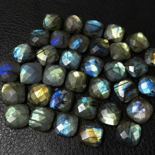 Labradorite Faceted Square Cushion Loose Gemstone Matching Beads 6pc 12mm - Jalvi & Co.
