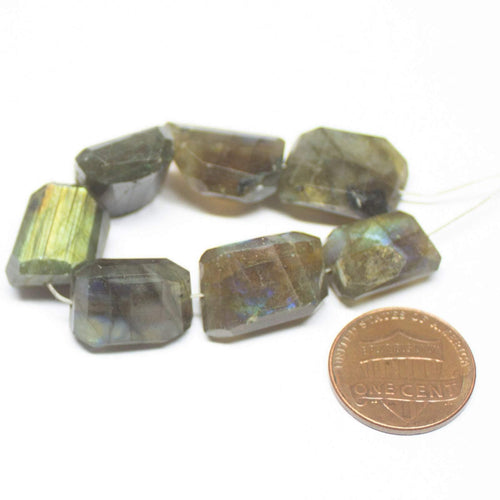 Labradorite Faceted Step Cut Tumble Loose Gemstone Beads 15-17mm 4inches - Jalvi & Co.