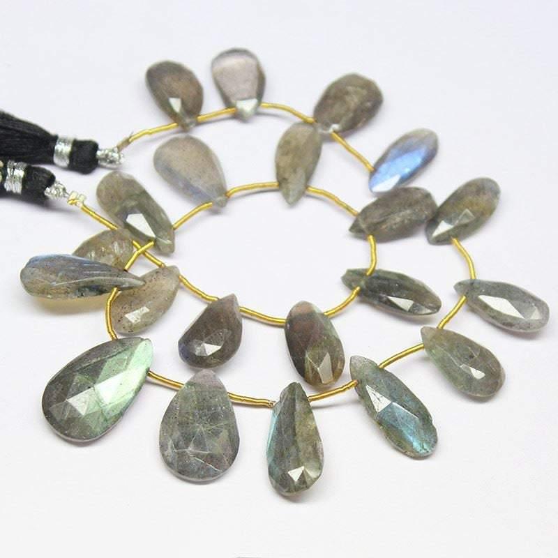 Labradorite Gemstone Fire Faceted Briolette Pear Drop Beads Strand 15mm 23mm 11" - Jalvi & Co.