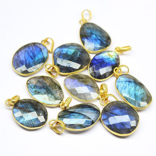 Labradorite Handmade 925 silver Gold Vermeil Bezel Charm Pendant 1 pc 25mm 32mm - Jalvi & Co.