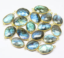 Load image into Gallery viewer, Labradorite Handmade 925 Silver Gold Vermeil Bezel Oval Connector 2pc 23mm - Jalvi &amp; Co.