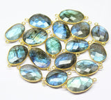 Labradorite Handmade 925 Silver Gold Vermeil Bezel Oval Connector 2pc 23mm