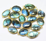 Labradorite Handmade 925 Silver Gold Vermeil Bezel Oval Connector 2pc 25mm