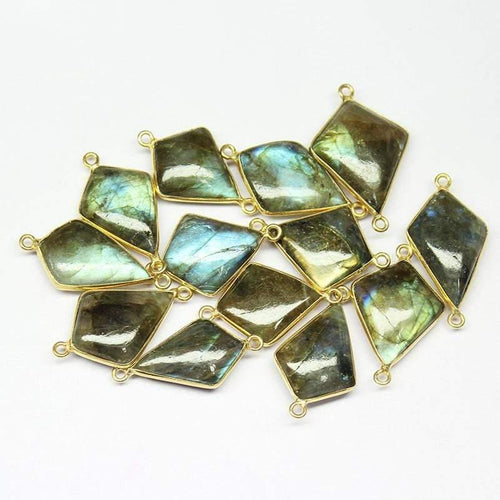 Labradorite Kite Gemstone 925 Sterling Silver Gold Vermeil Connector 2pc 24mm - Jalvi & Co.