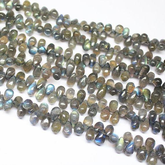 Labradorite Natural Blue Fire Smooth Tear Drop Briolette Loose Beads 9" 7mm 10mm - Jalvi & Co.