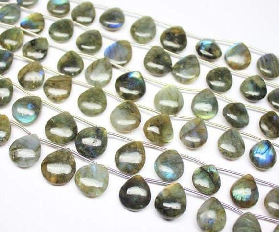 Labradorite Smooth Heart Drop Jewellery Gemstone Loose Beads Strand 9" 12mm 15mm - Jalvi & Co.