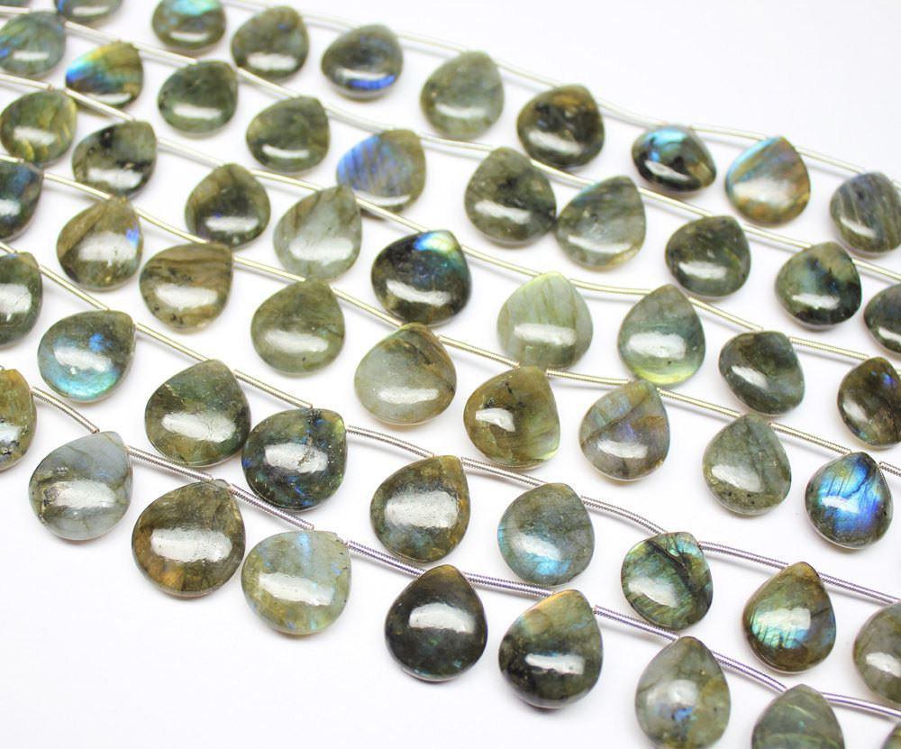 Labradorite Smooth Heart Drop Jewelry Loose Gemstone Beads Strand 7" 13mm 16mm - Jalvi & Co.