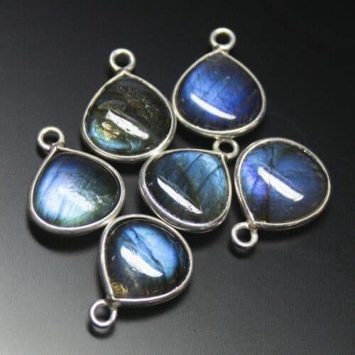 Labradorite Smooth Heart Shape 925 Sterling Silver Charm Pendant 4pc 15mm - Jalvi & Co.