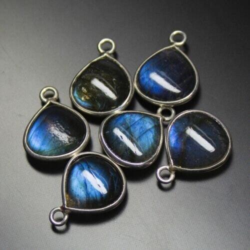 Labradorite Smooth Heart Shape 925 Sterling Silver Charm Pendant 4pc 15mm - Jalvi & Co.