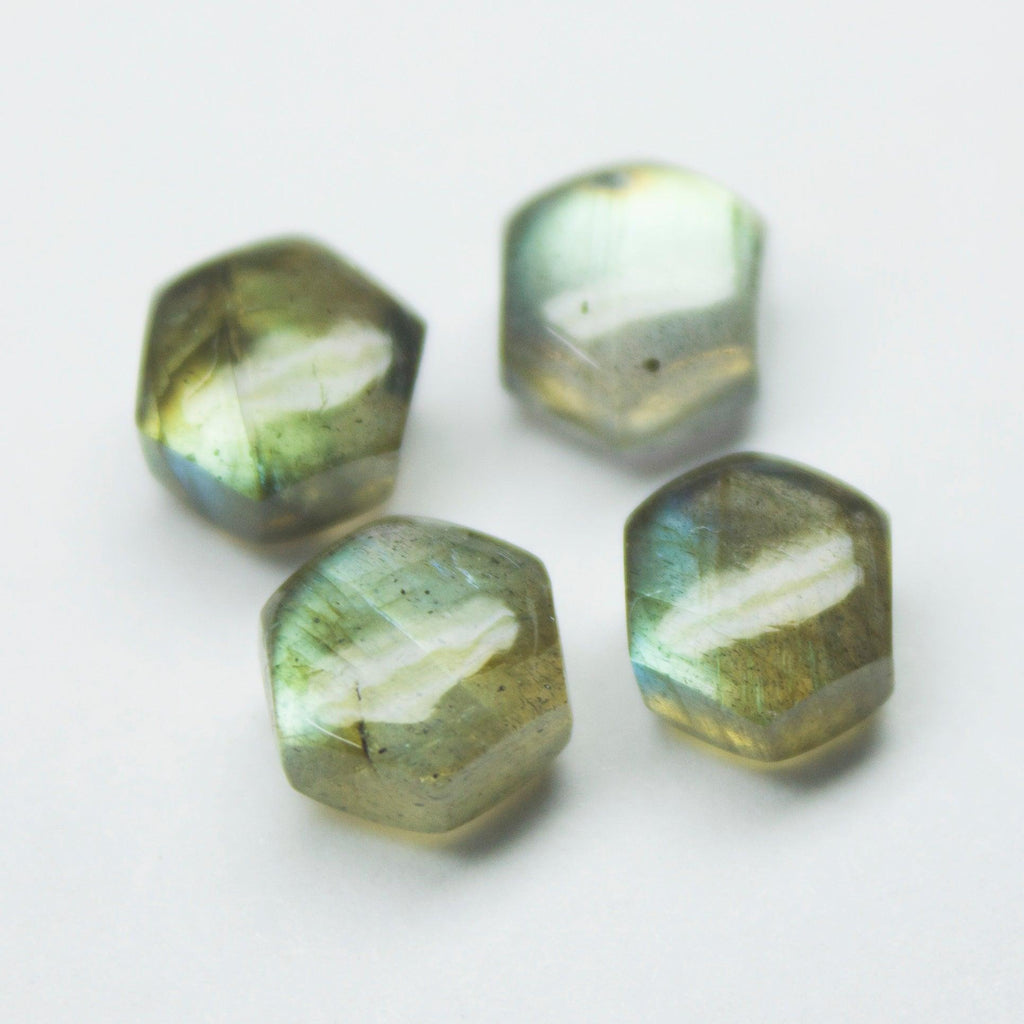 Labradorite Smooth Hexagon Gemstone Loose Briolette Pair Beads 4pc 7mm - Jalvi & Co.