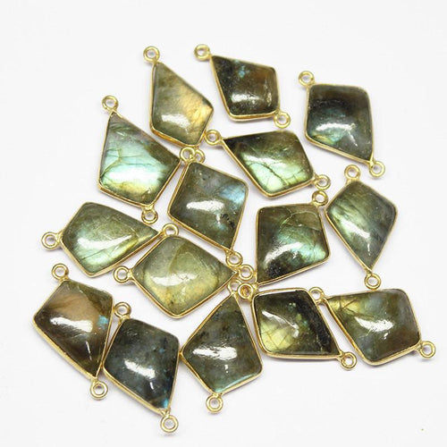 Labradorite Smooth Kite 925 Sterling Silver Gold Vermeil Connector 2pc 20-22mm - Jalvi & Co.