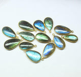 Labradorite Smooth Pear 925 Silver Gold Vermeil Bezel Charm Pendant 1pc 22-23mm