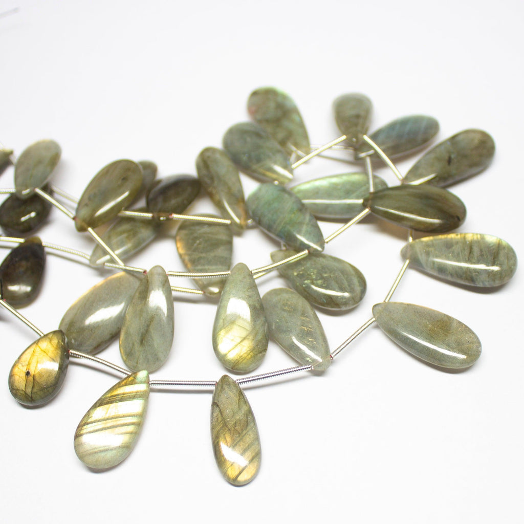 Labradorite Smooth Pear Drops Briolette Loose Gemstone Beads 18-28mm 9.5inches - Jalvi & Co.