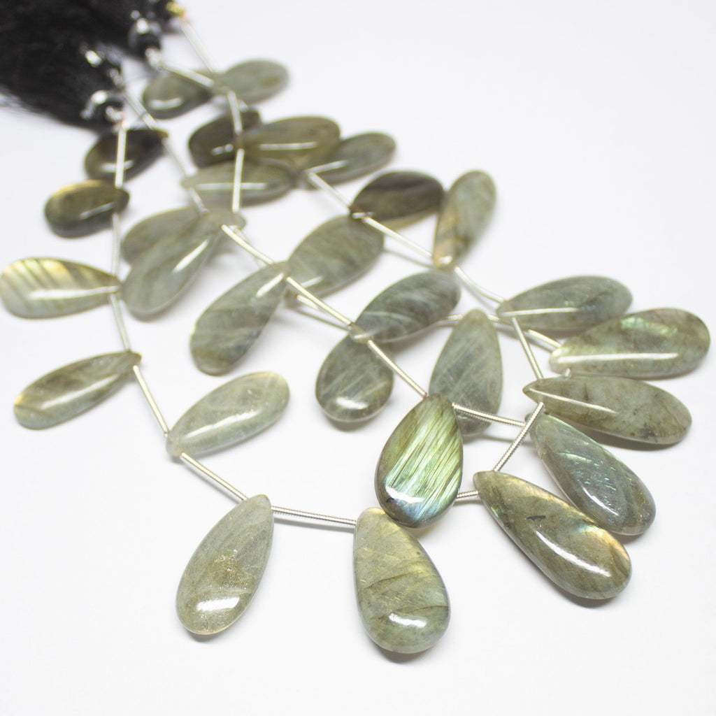 Labradorite Smooth Pear Drops Briolette Loose Gemstone Beads 18-28mm 9.5inches - Jalvi & Co.