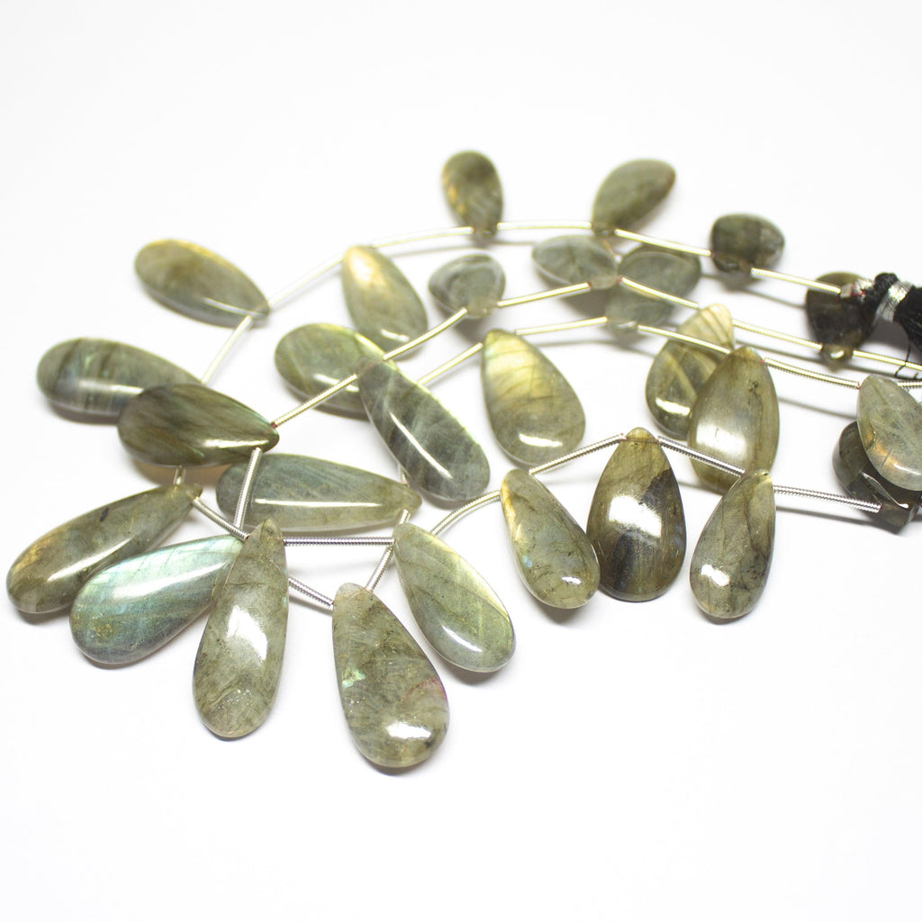 Labradorite Smooth Pear Drops Briolette Loose Gemstone Beads 18-28mm 9.5inches - Jalvi & Co.