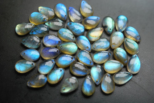 Labradorite Smooth Pear Shape Briolettes Size 12mm Approx Front Drilled, 5 Beads, Super Finest Blue Flash - Jalvi & Co.