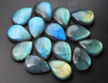 Load image into Gallery viewer, Labradorite Smooth Pear Shape Briolettes Size 12mm Approx Front Drilled, 5 Beads, Super Finest Blue Flash - Jalvi &amp; Co.