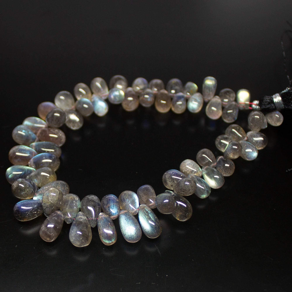 Labradorite Smooth Tear Drops Briolette Loose Gemstone Beads 7-12mm 8inches - Jalvi & Co.