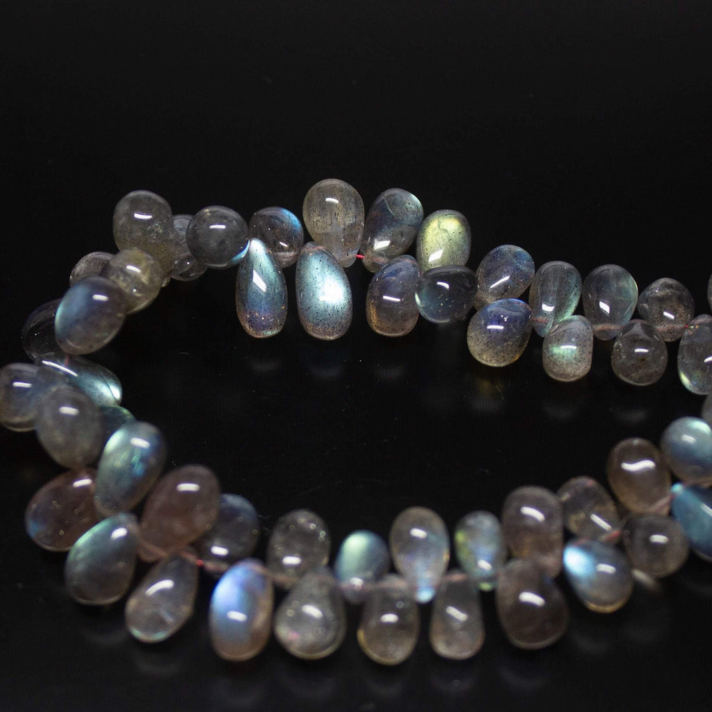 Labradorite Smooth Tear Drops Briolette Loose Gemstone Beads 7-12mm 8inches - Jalvi & Co.