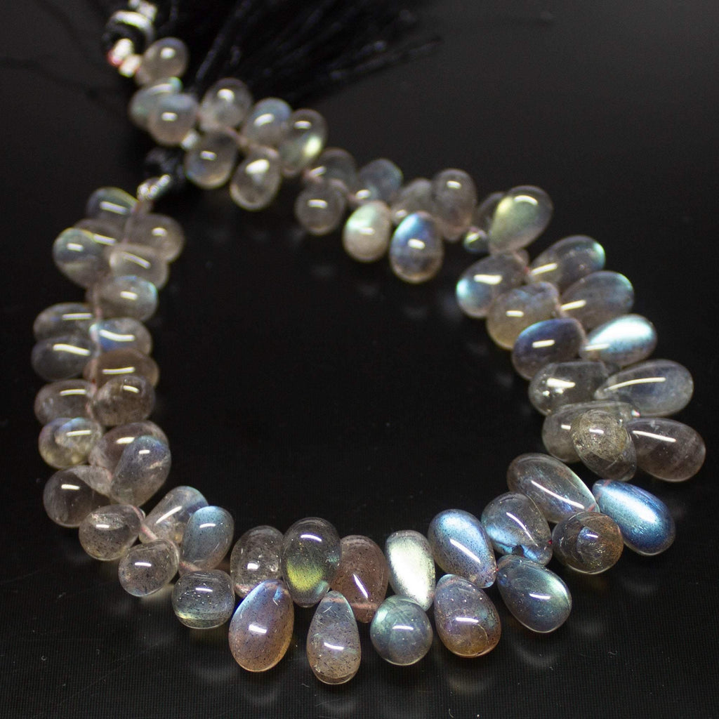 Labradorite Smooth Tear Drops Briolette Loose Gemstone Beads 7-12mm 8inches - Jalvi & Co.