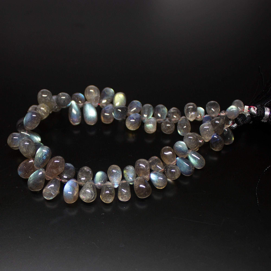 Labradorite Smooth Tear Drops Briolette Loose Gemstone Beads 7-12mm 8inches - Jalvi & Co.