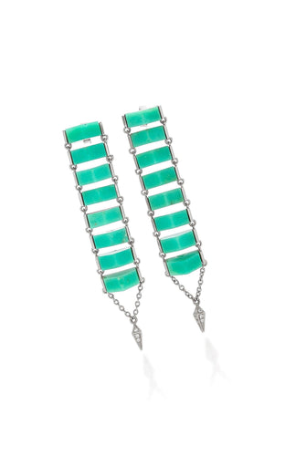 Ladder Green Chalcedony 18k Solid Yellow Gold Earrings - Jalvi & Co.