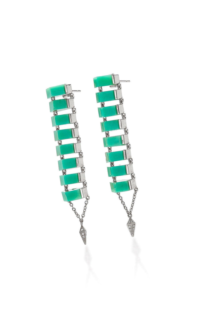 Ladder Green Chalcedony 18k Solid Yellow Gold Earrings - Jalvi & Co.