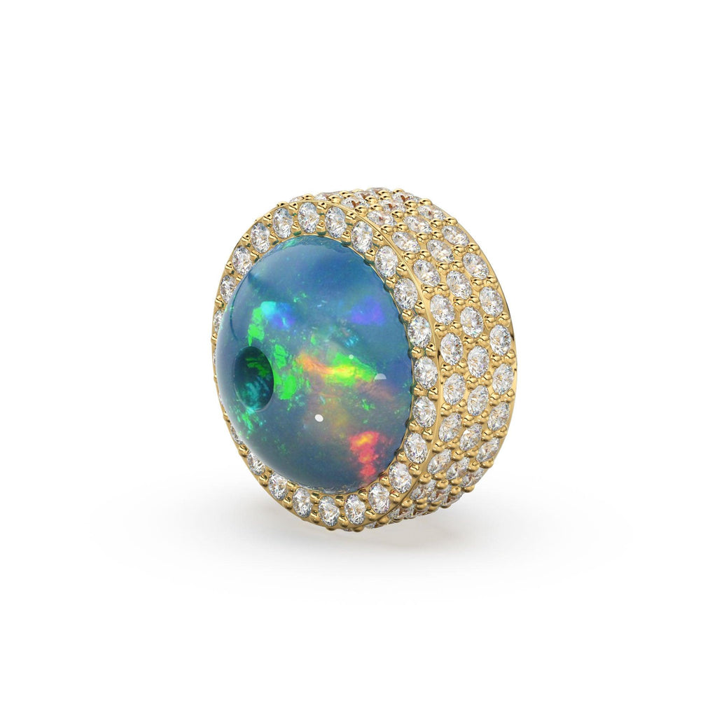 Lapis Lazuli Diamond Studded Gold Bead / Ethiopian Opal Pave Diamond Gold Bead / Gemstone Spacer Beads / Solid Gold Finding - Jalvi & Co.