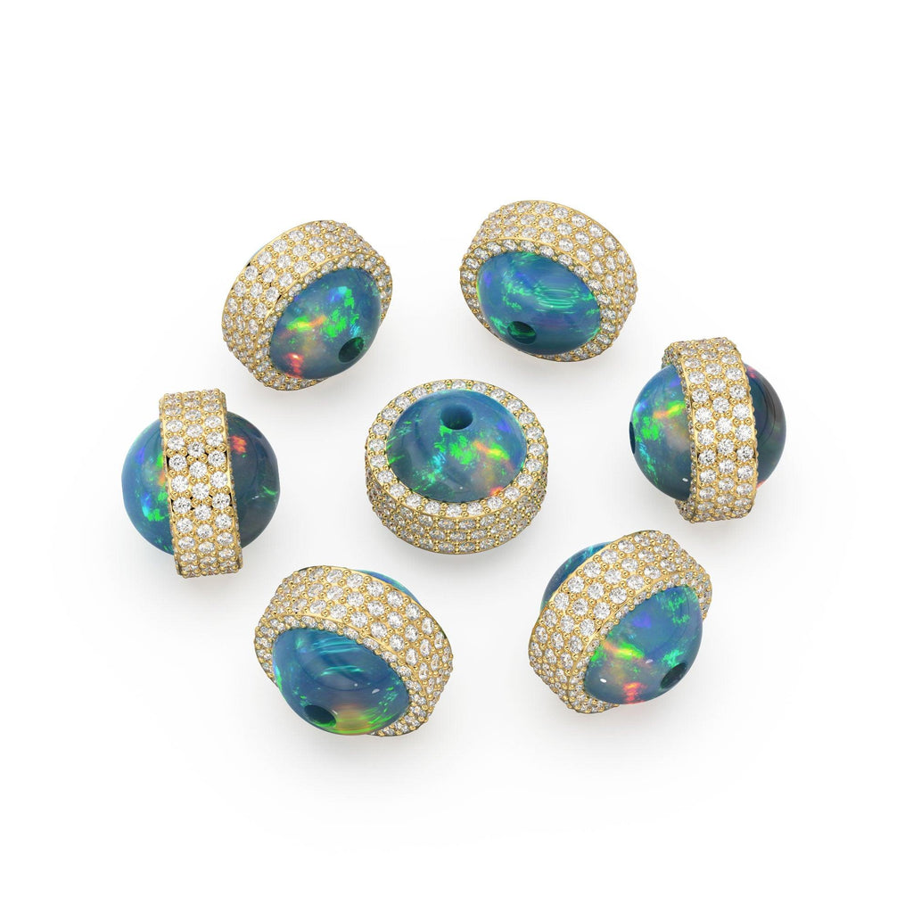Lapis Lazuli Diamond Studded Gold Bead / Ethiopian Opal Pave Diamond Gold Bead / Gemstone Spacer Beads / Solid Gold Finding - Jalvi & Co.