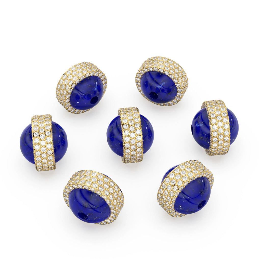 Lapis Lazuli Diamond Studded Gold Bead / Ethiopian Opal Pave Diamond Gold Bead / Gemstone Spacer Beads / Solid Gold Finding - Jalvi & Co.