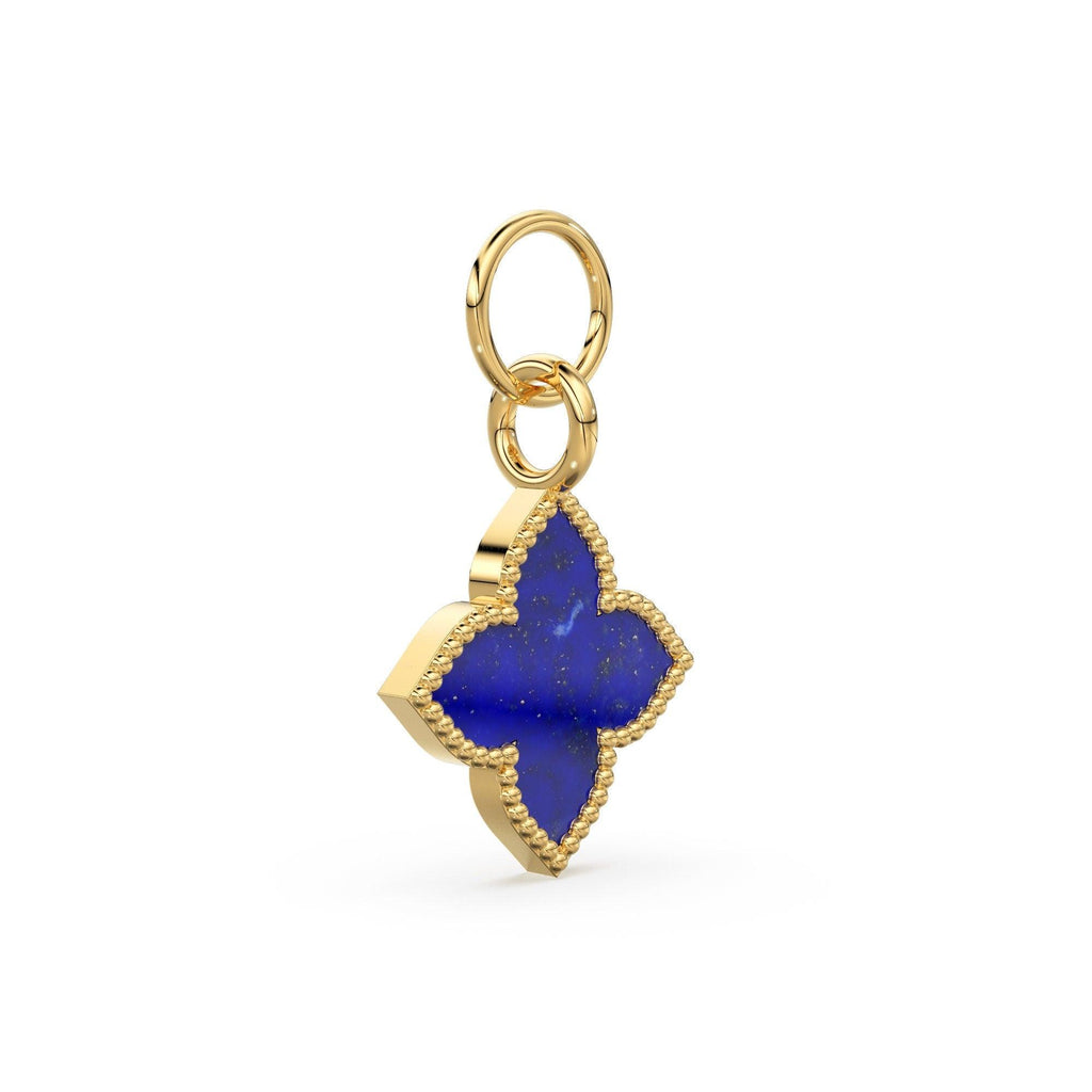 Lapis Lazuli Milgrain 14k 18k Solid Gold Charm Pendant, Lapis Lazuli Charm, Gold Charm Finding, Solid Gold Pendant 18mm - Jalvi & Co.