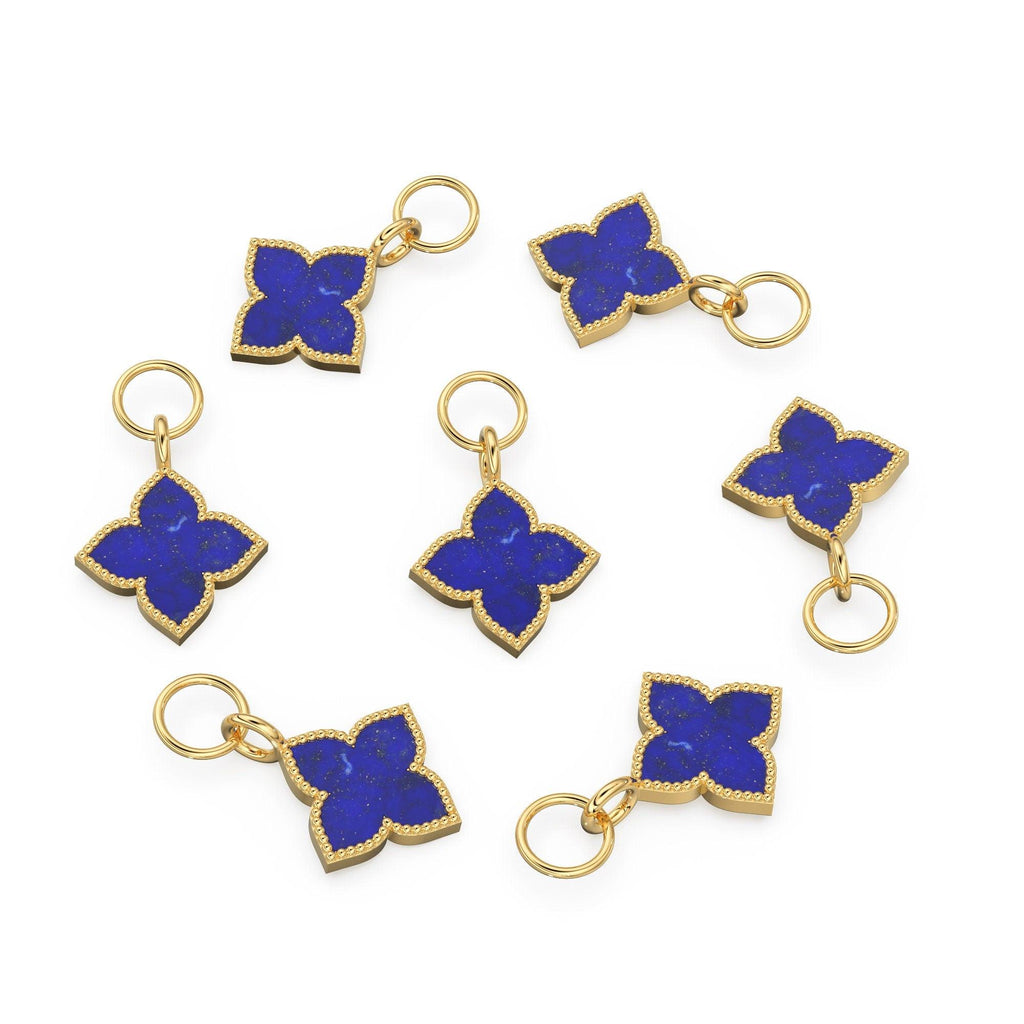 Lapis Lazuli Milgrain 14k 18k Solid Gold Charm Pendant, Lapis Lazuli Charm, Gold Charm Finding, Solid Gold Pendant 18mm - Jalvi & Co.