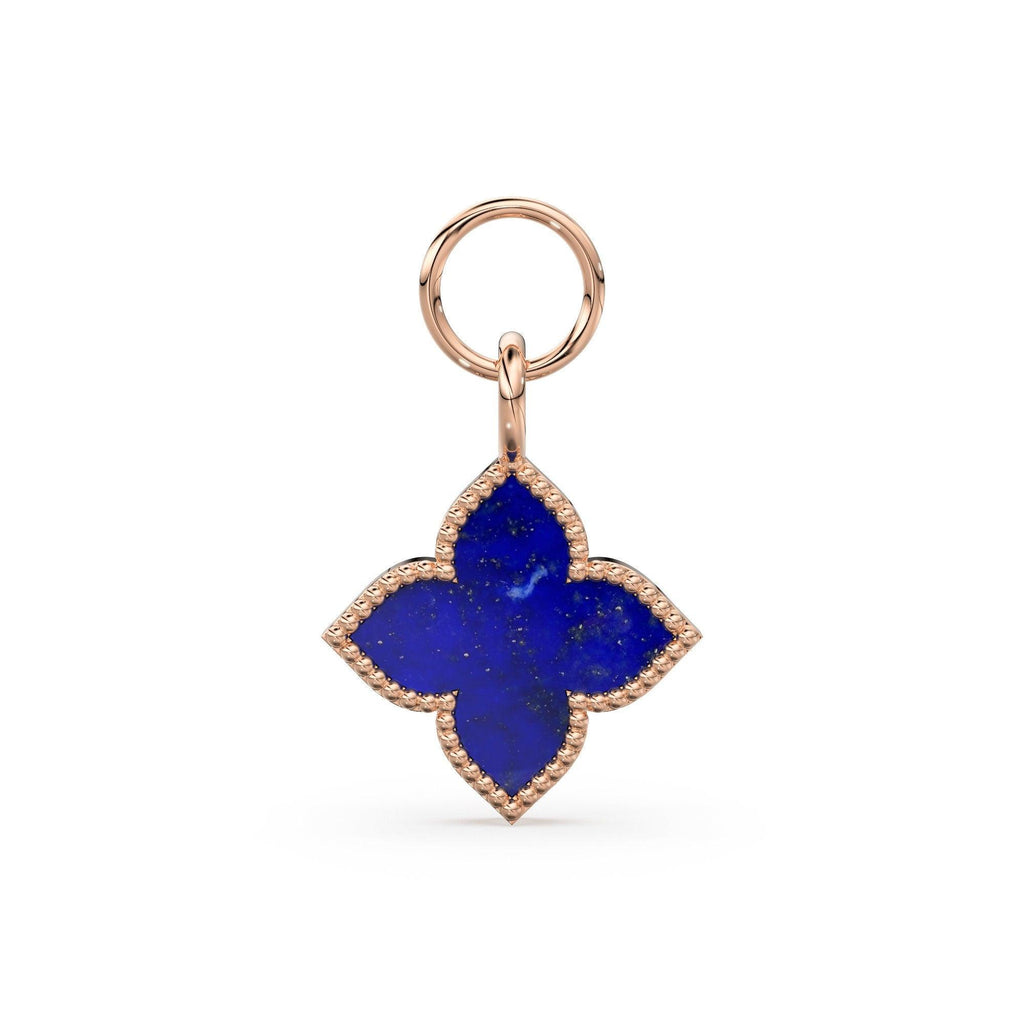 Lapis Lazuli Milgrain 14k 18k Solid Gold Charm Pendant, Lapis Lazuli Charm, Gold Charm Finding, Solid Gold Pendant 18mm - Jalvi & Co.