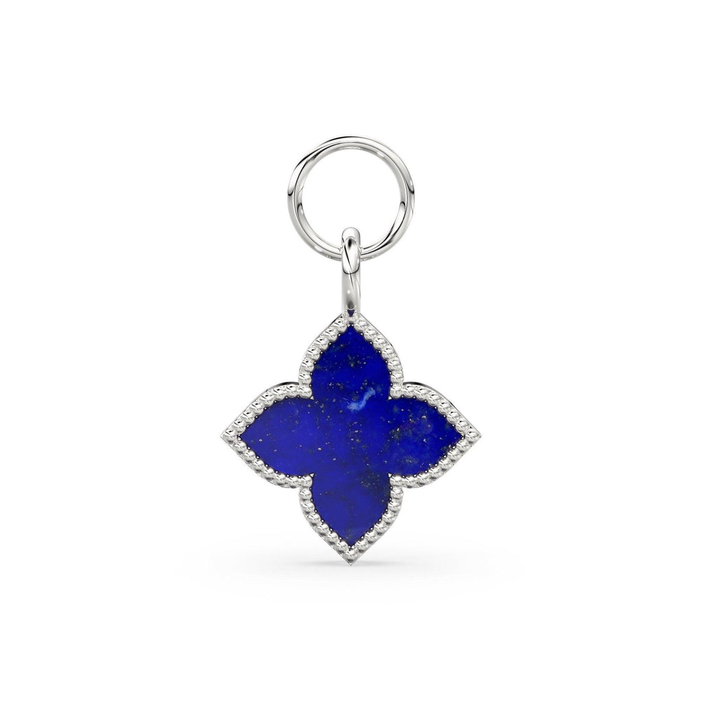 Lapis Lazuli Milgrain 14k 18k Solid Gold Charm Pendant, Lapis Lazuli Charm, Gold Charm Finding, Solid Gold Pendant 18mm - Jalvi & Co.