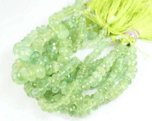 Large Green Prehnite Faceted Rondelle Gemstone Loose Beads Strand 8" 9mm 12mm - Jalvi & Co.