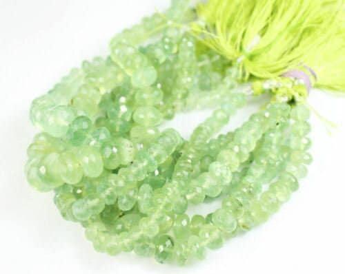 Large Green Prehnite Faceted Rondelle Gemstone Loose Beads Strand 8