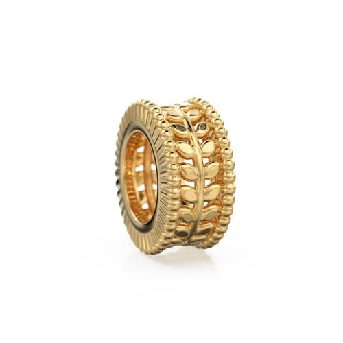 Leaf Branch 18k Solid Yellow Gold 7mm Fancy Spacer Finding Hefty Bead 5mm Large Hole - Jalvi & Co.