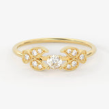 Leaf Diamond Band in 14k Gold / Round Diamond Ring / Gold Band White Diamond Ring / Brilliant Diamond Wedding Band