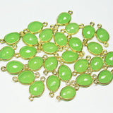 Lemon Green Chalcedony  Gold Vermeil Silver Bezel Connector Station 5pc 17mm