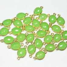 Load image into Gallery viewer, Lemon Green Chalcedony Gold Vermeil Silver Bezel Connector Station 5pc 17mm - Jalvi &amp; Co.