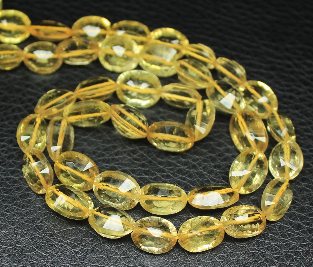 Lemon Quartz Concave Laser Cut Loose Oval Gemstone Beads Strand 16" 11mm 14mm - Jalvi & Co.