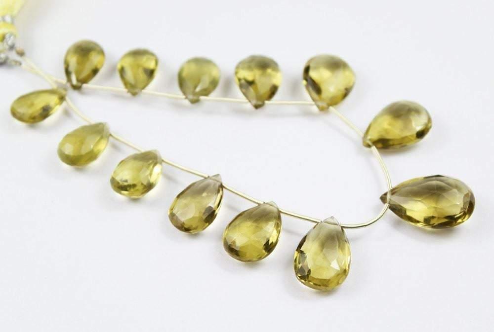 Lemon Quartz Faceted Loose Pear Drop Gemstone Beads Strand 25pc 12mm 22mm - Jalvi & Co.